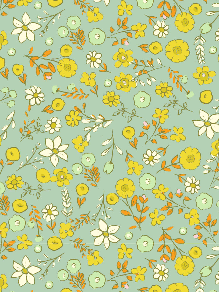 Buttercup Meadow aqua floral meadow seamless pattern for nursery wallpaper and quilting fabric