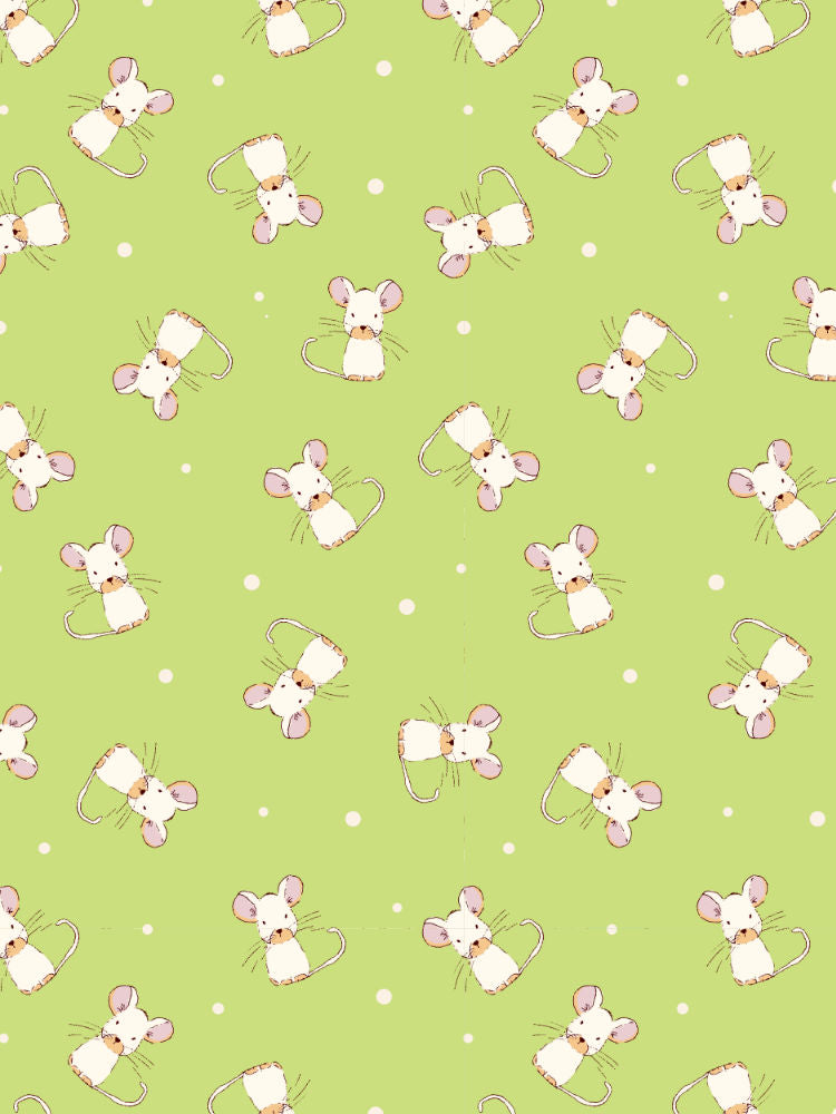 Garden Mischief tiny garden friends mouse repeat pattern in green for children's fabric.
